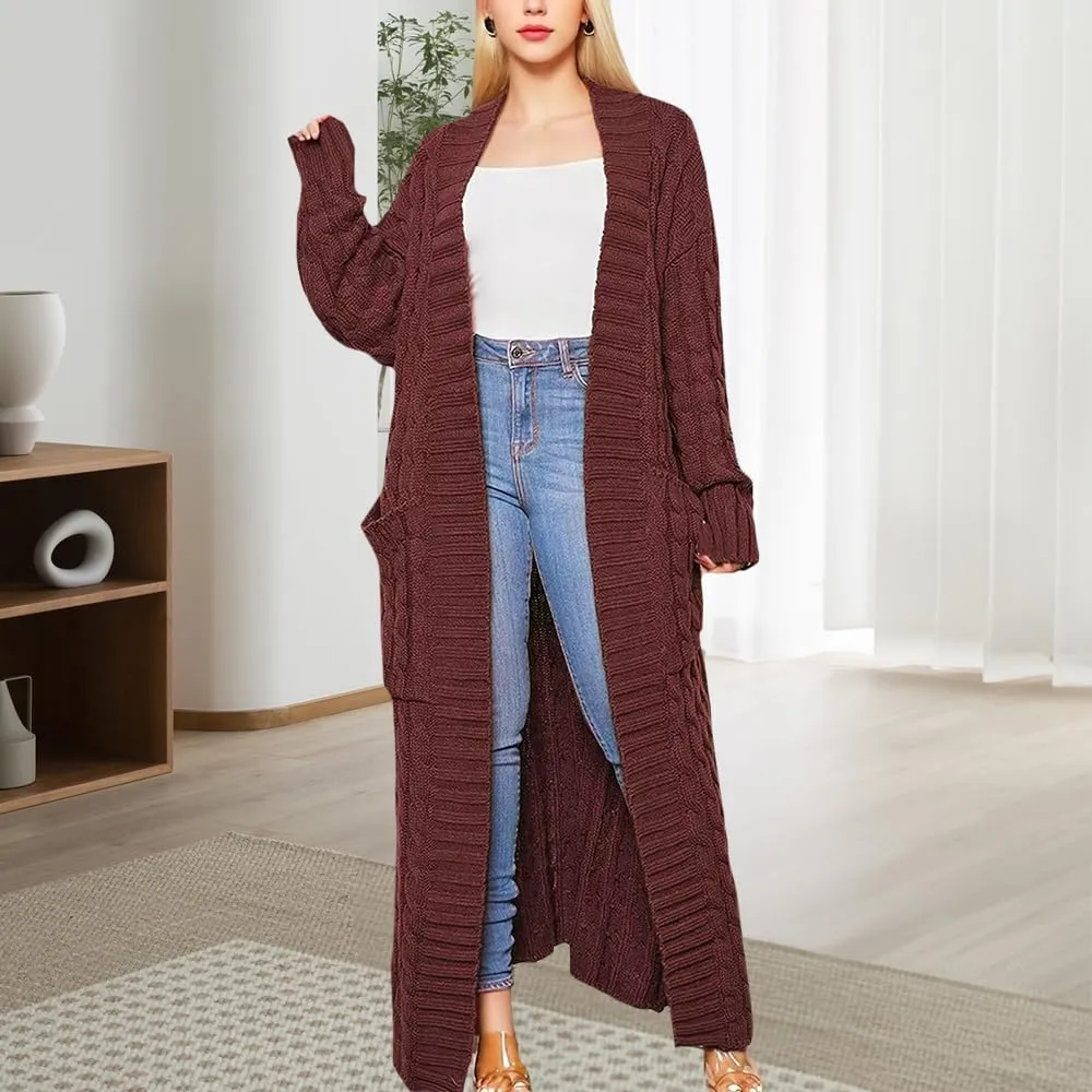 Long Cardigans Sweater Coat Women Cable Knit Maxi Cardigan Open Front Duster Cardigans Jacket Trendy Chunky Knitwear