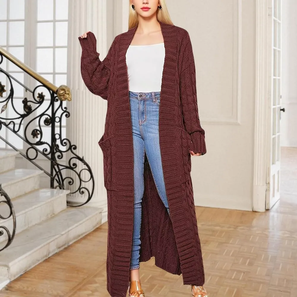 Long Cardigans Sweater Coat Women Cable Knit Maxi Cardigan Open Front Duster Cardigans Jacket Trendy Chunky Knitwear