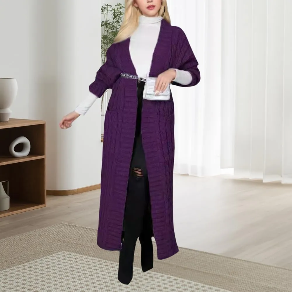 Long Cardigans Sweater Coat Women Cable Knit Maxi Cardigan Open Front Duster Cardigans Jacket Trendy Chunky Knitwear