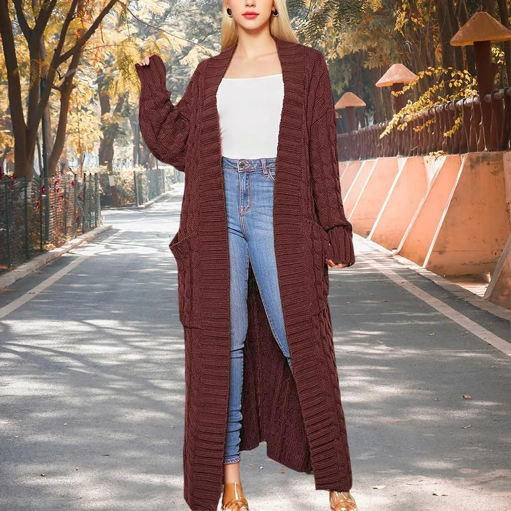 Long Cardigans Sweater Coat Women Cable Knit Maxi Cardigan Open Front Duster Cardigans Jacket Trendy Chunky Knitwear