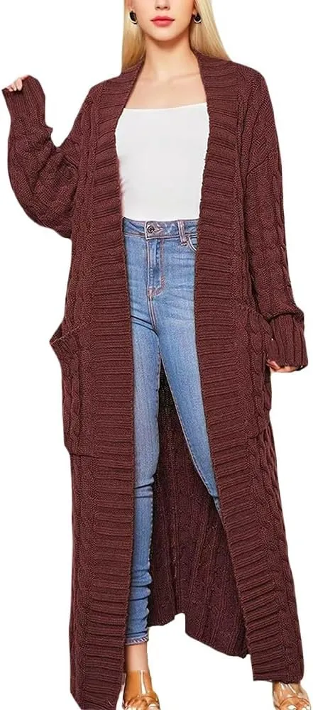 Long Cardigans Sweater Coat Women Cable Knit Maxi Cardigan Open Front Duster Cardigans Jacket Trendy Chunky Knitwear