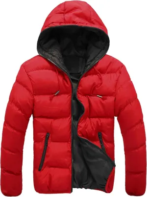 Maiyifu-GJ Men Hooded Winter Down Jackets Coat Thicken Padded Parka Warm Outerwear Lightweight Waterproof Hiking Coat