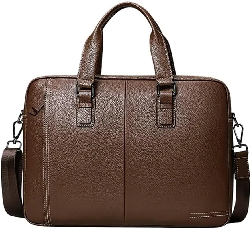 Mens Business Travel Laptop Bag 14 Inch Waterproof Vintage Leather Messenger Briefcase Vacation Work Office