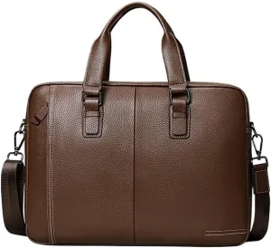 Mens Business Travel Laptop Bag 14 Inch Waterproof Vintage Leather Messenger Briefcase Vacation Work Office