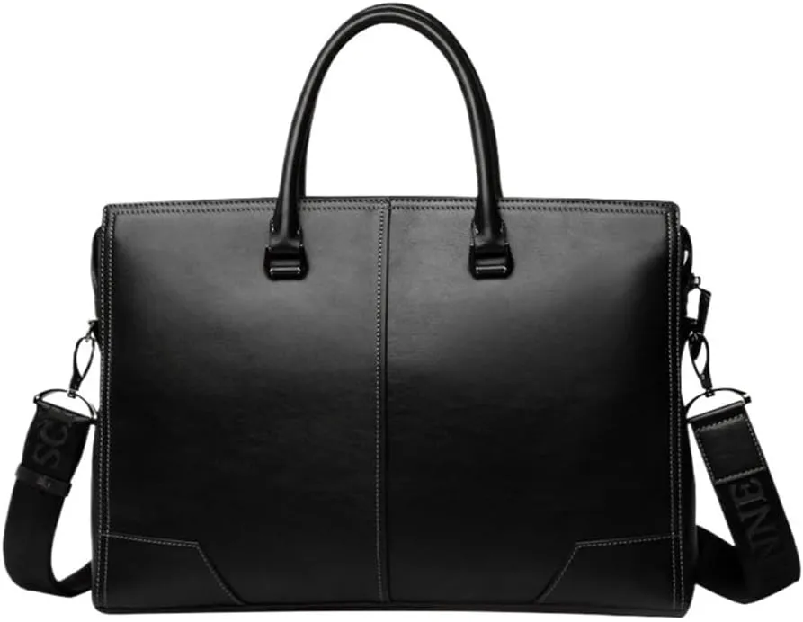 Mens Leather Messenger Bag Waterproof Vintage Business Travel Laptop Briefcase for Vacation Work Office