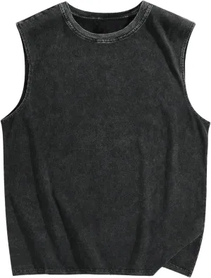 Men's Vintage Tank Tops Crew Neck Distressed Top Summer Beach Sleeveless Tanks Vest Streetwear Shirts
