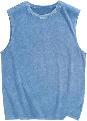 Men's Vintage Tank Tops Crew Neck Distressed Top Summer Beach Sleeveless Tanks Vest Streetwear Shirts