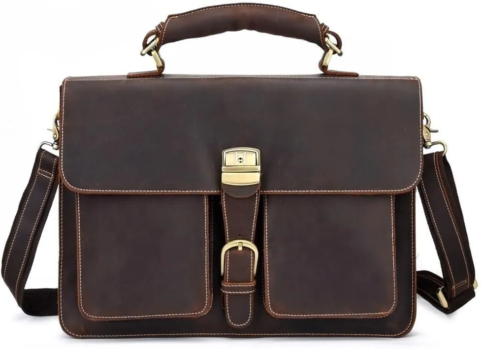 Mens Waterproof Vintage Leather Briefcase Laptop Business Travel Messenger Bag Vacation Office Commuter