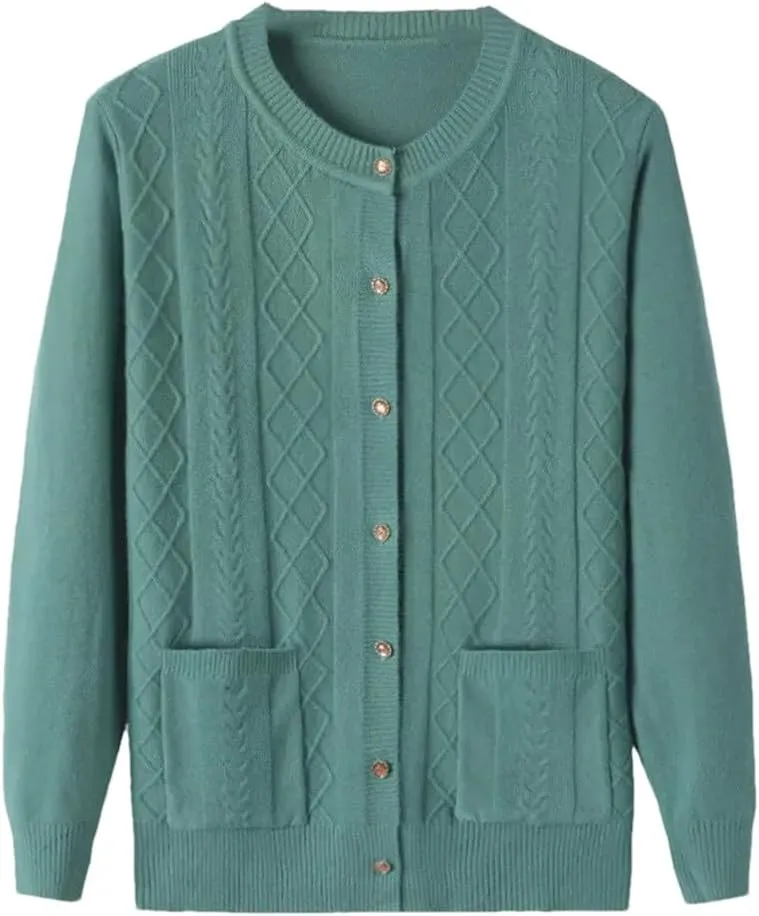 Middle-Aged Elderly Women's Sweaters Cardigan Jacket Spring Autumn Soft Knitted Sweater Outerwear Tops