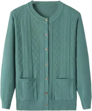 Middle-Aged Elderly Women's Sweaters Cardigan Jacket Spring Autumn Soft Knitted Sweater Outerwear Tops