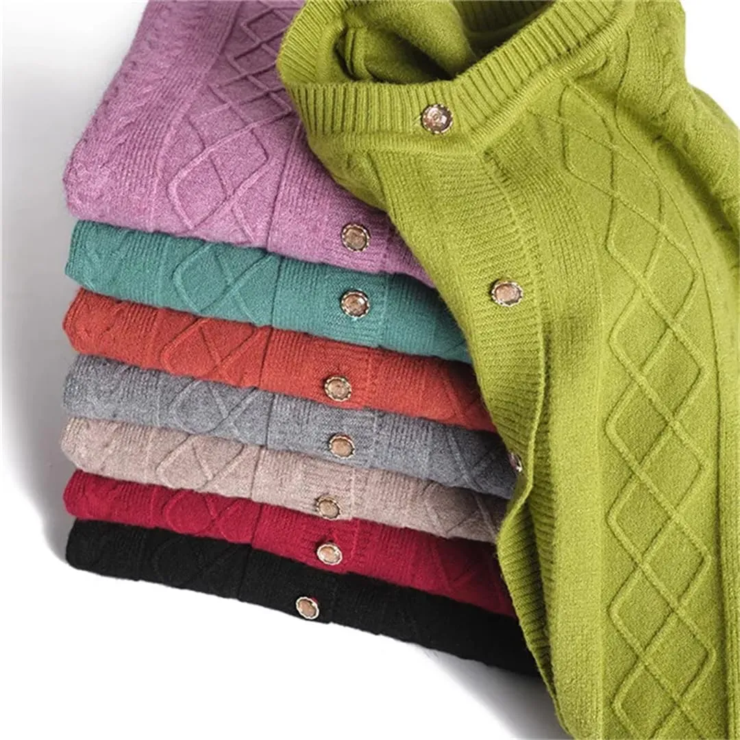 Middle-Aged Elderly Women's Sweaters Cardigan Jacket Spring Autumn Soft Knitted Sweater Outerwear Tops