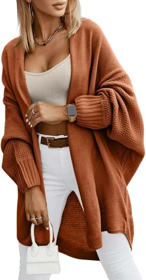 Miladusa Oversized Cardigans for Women Fall 2024 Trendy Open Front Batwing Sleeve Long Cardigan Sweaters