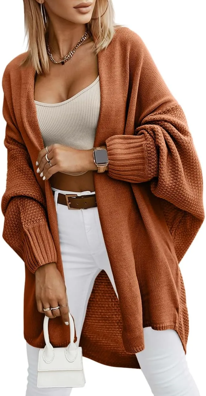 Miladusa Oversized Cardigans for Women Fall 2024 Trendy Open Front Batwing Sleeve Long Cardigan Sweaters