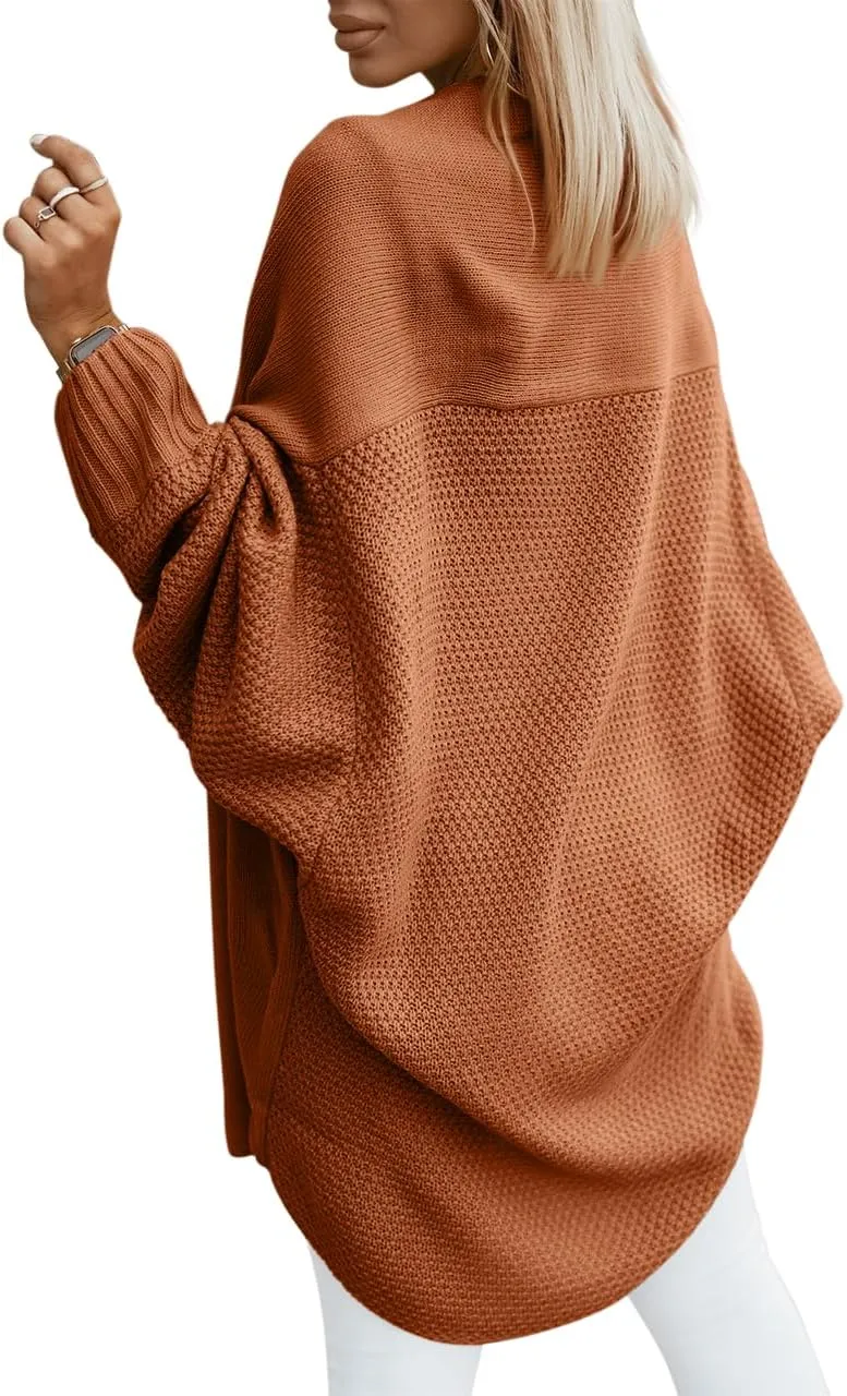 Miladusa Oversized Cardigans for Women Fall 2024 Trendy Open Front Batwing Sleeve Long Cardigan Sweaters