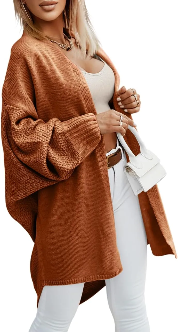 Miladusa Oversized Cardigans for Women Fall 2024 Trendy Open Front Batwing Sleeve Long Cardigan Sweaters