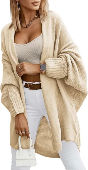 Miladusa Oversized Cardigans for Women Fall 2024 Trendy Open Front Batwing Sleeve Long Cardigan Sweaters