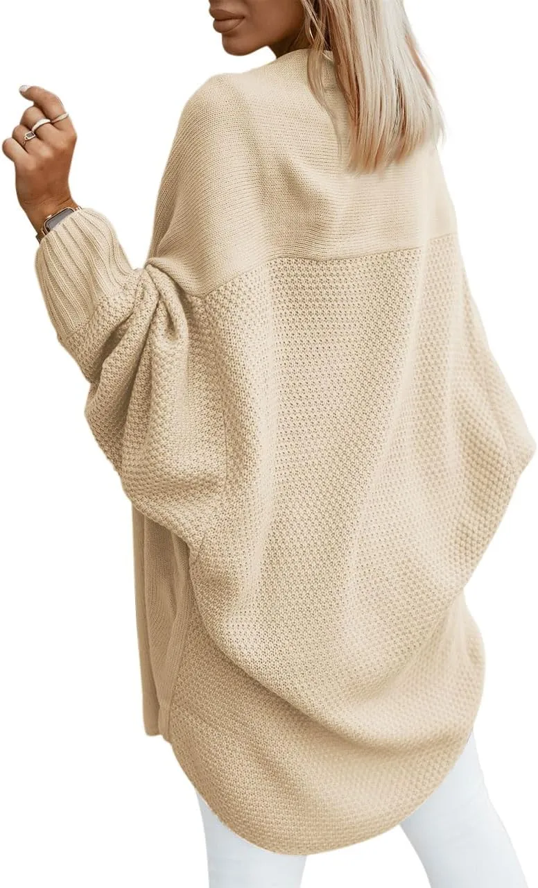 Miladusa Oversized Cardigans for Women Fall 2024 Trendy Open Front Batwing Sleeve Long Cardigan Sweaters