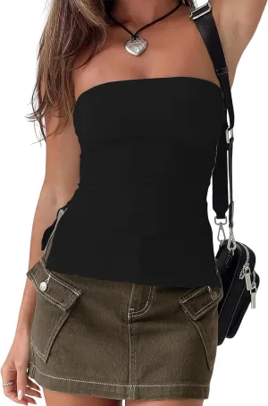 MISSACTIVER Women Y2K Strapless Backless Tube Tops Sexy Off Shoulder Side Split Bandeau Going Out Tank Tops