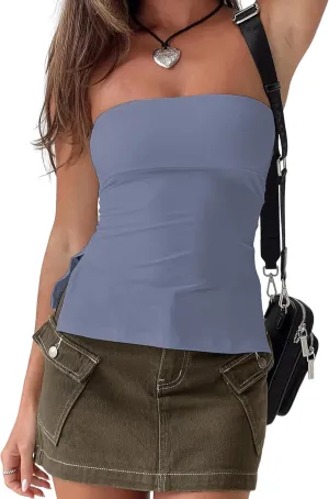 MISSACTIVER Women Y2K Strapless Backless Tube Tops Sexy Off Shoulder Side Split Bandeau Going Out Tank Tops