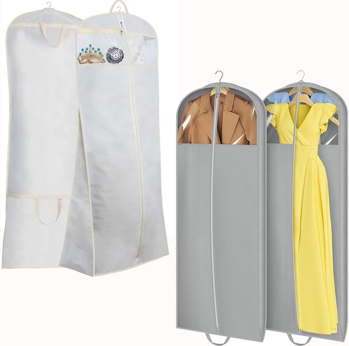 MISSLO 70" Bridal Wedding Gown Dress Garment Bag Bundle 65" Foldable Garment Bags for Travel
