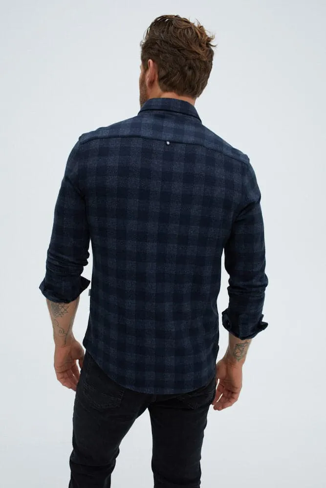 Navy T-Series  Jersey Long Sleeve Fleece Check Shirt