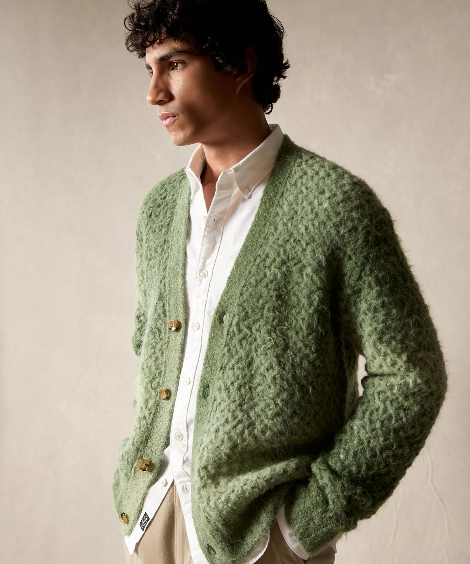 Open-Knit Ombre Cardigan in Garden Green