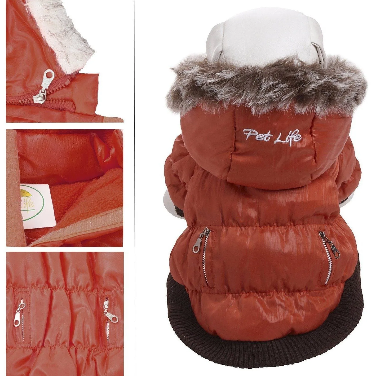 Pet Life ® Classic Metallic Fashion 3M Insulated Dog Coat Parka  w/ Removable Hood