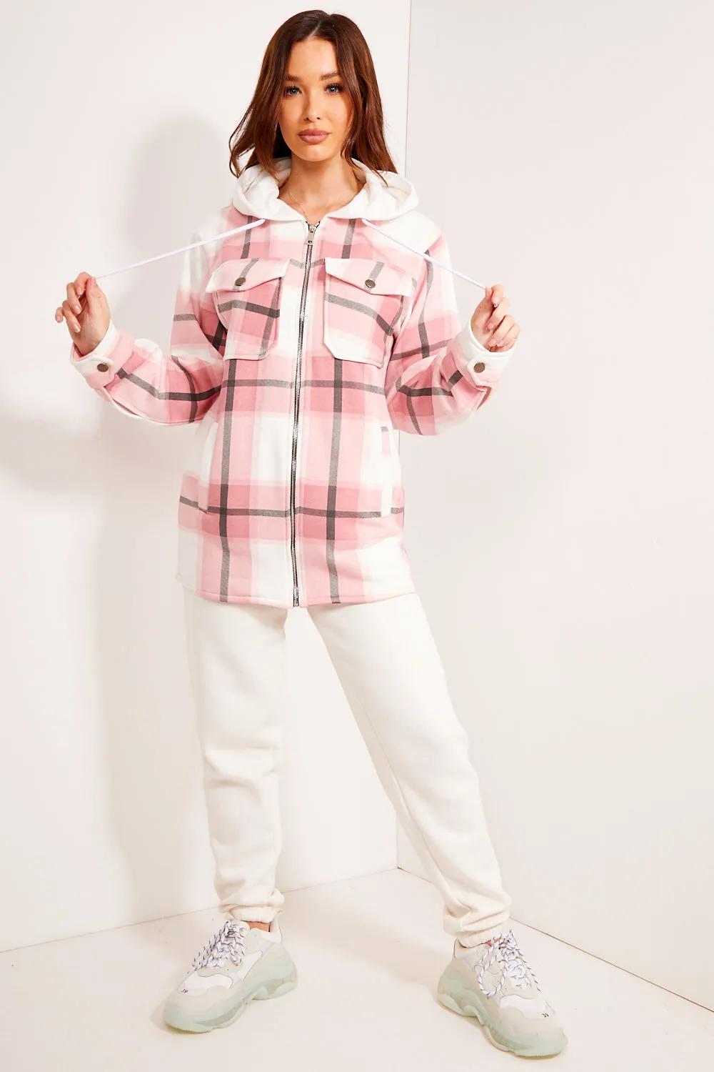 Pink Check Hooded Shacket
