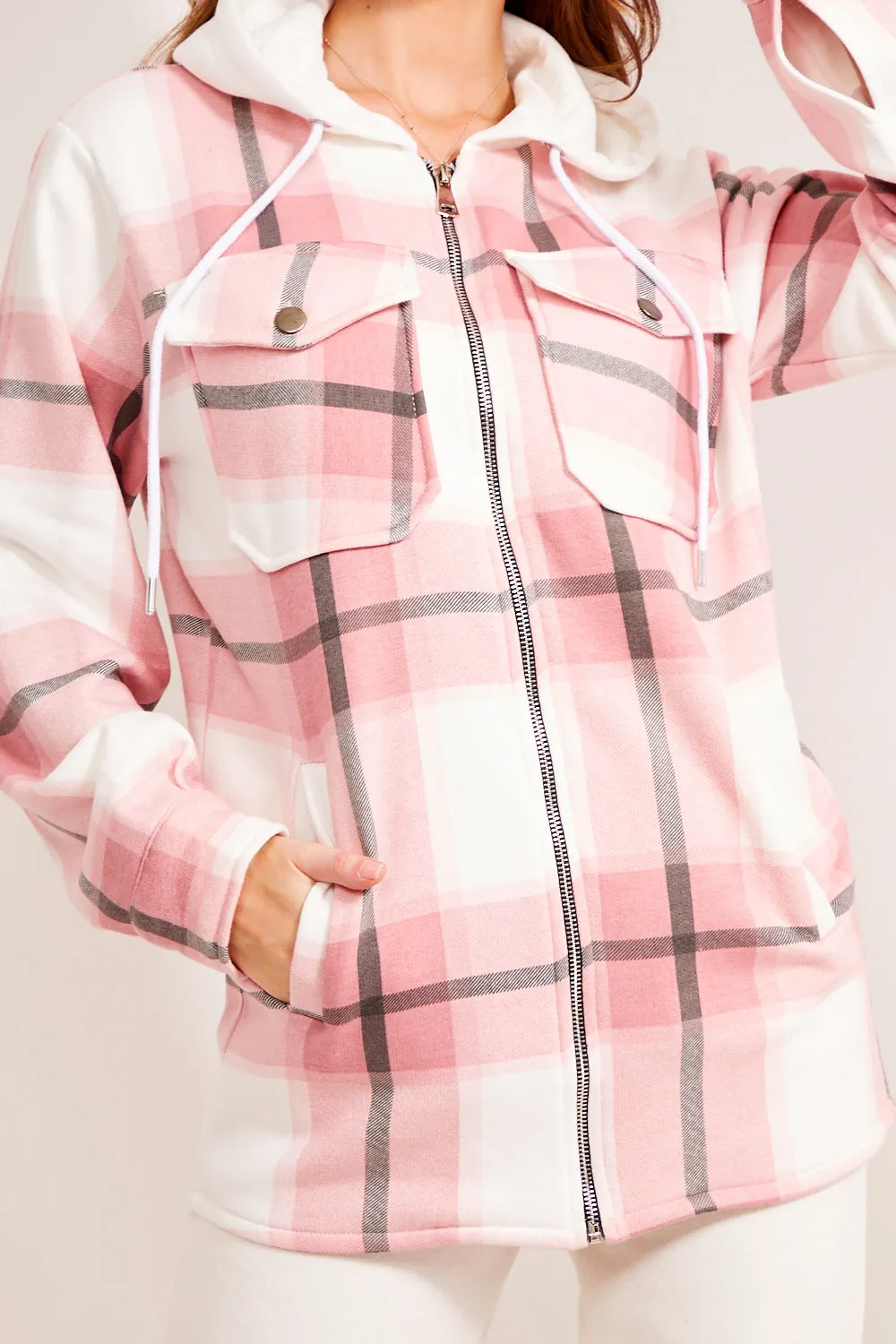 Pink Check Hooded Shacket