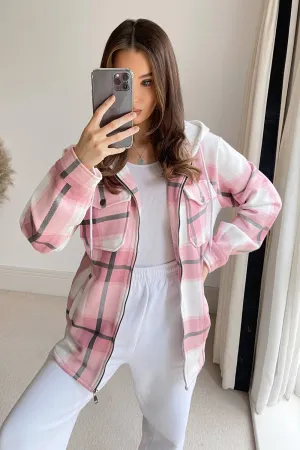 Pink Check Hooded Shacket