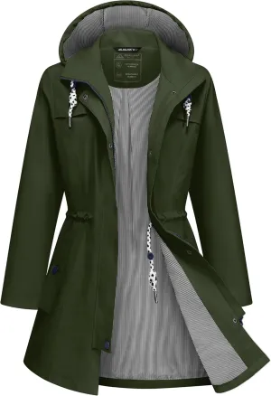 Rain Jacket Women Waterproof Long Lightweight Raincoat Hooded Windbreaker Outdoor Trench Coat