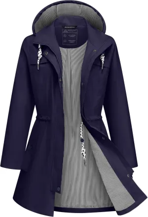 Rain Jacket Women Waterproof Long Lightweight Raincoat Hooded Windbreaker Outdoor Trench Coat