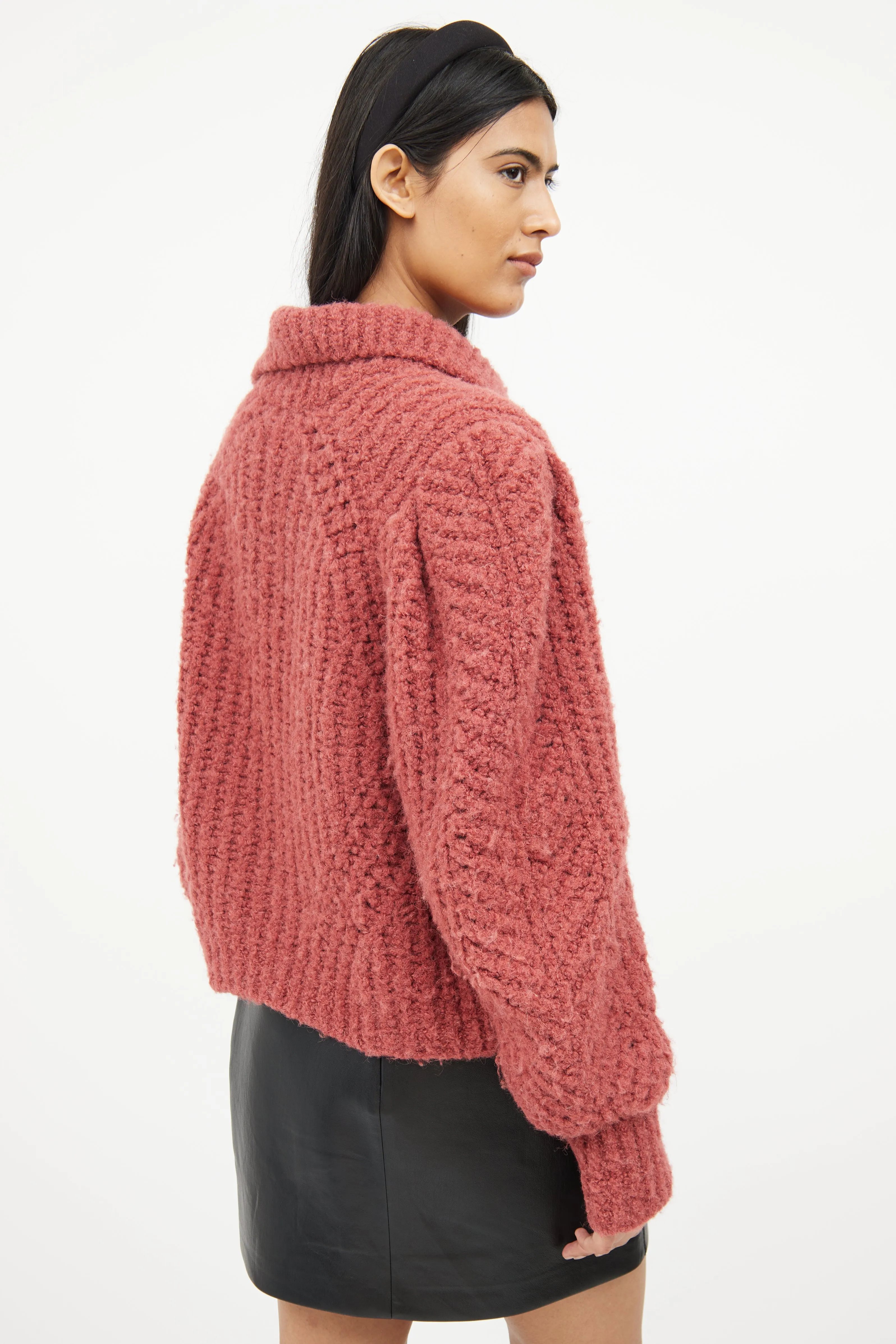 Red Knit Wool Button Cardigan