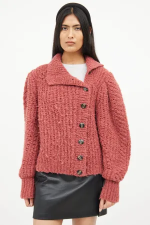 Red Knit Wool Button Cardigan