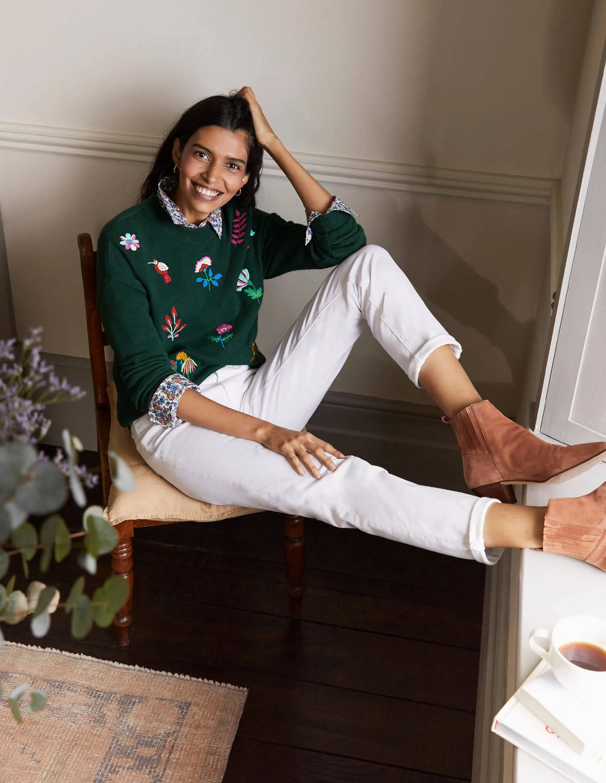Relaxed Embroidered Jumper-Midnight Garden