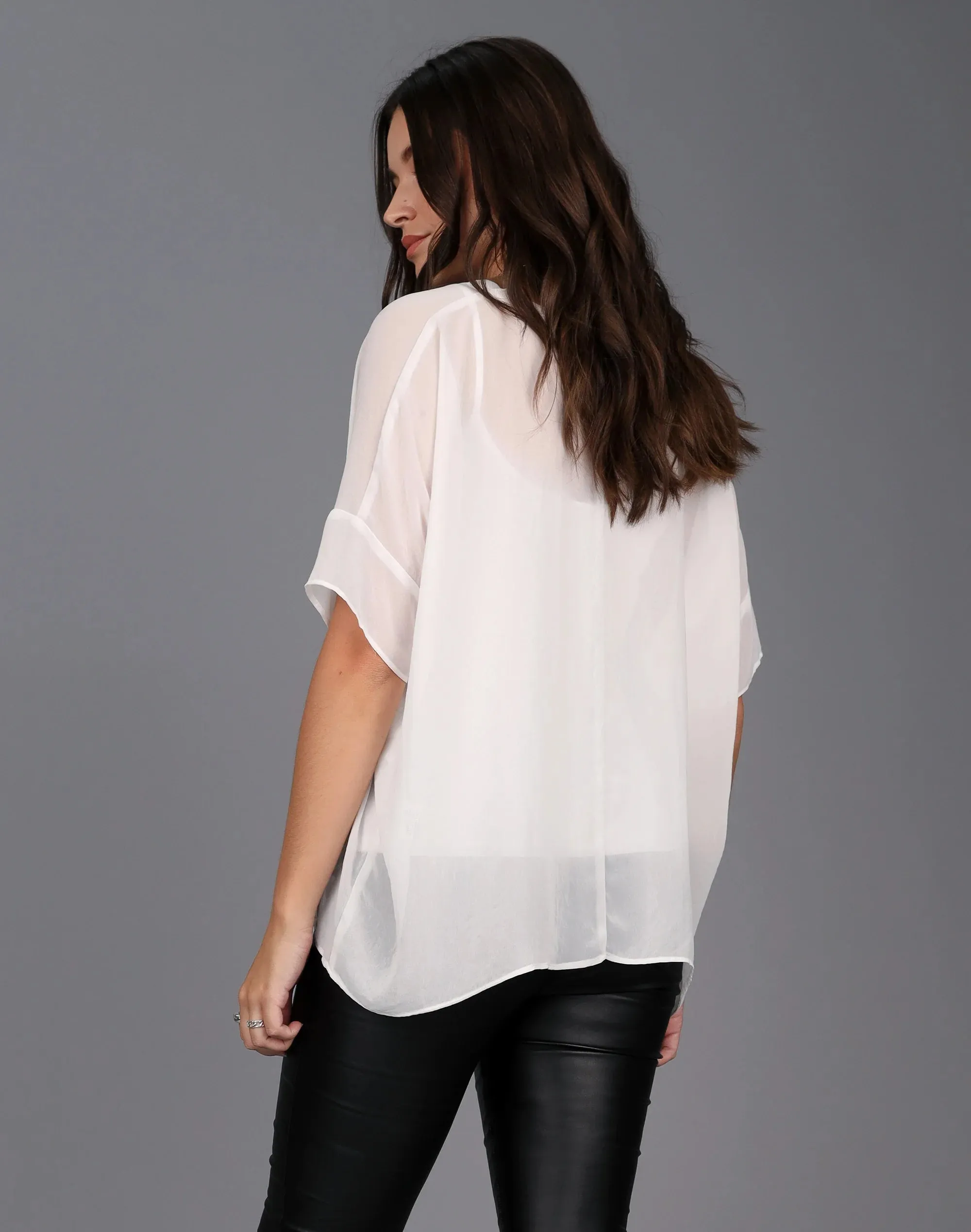 Relaxed Sheer Short Sleeve Top -WHITE
