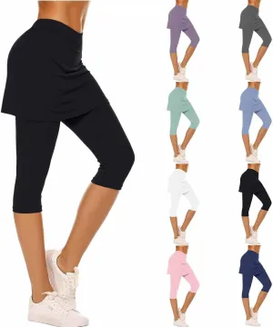 Skirted Leggings for Women 2025 Summer Tennis Golf Skorts Capris Gym Yoga Legging with Skirts