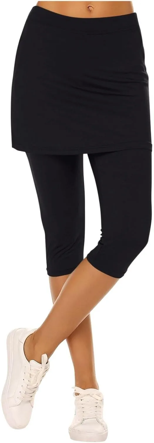 Skirted Leggings for Women 2025 Summer Tennis Golf Skorts Capris Gym Yoga Legging with Skirts