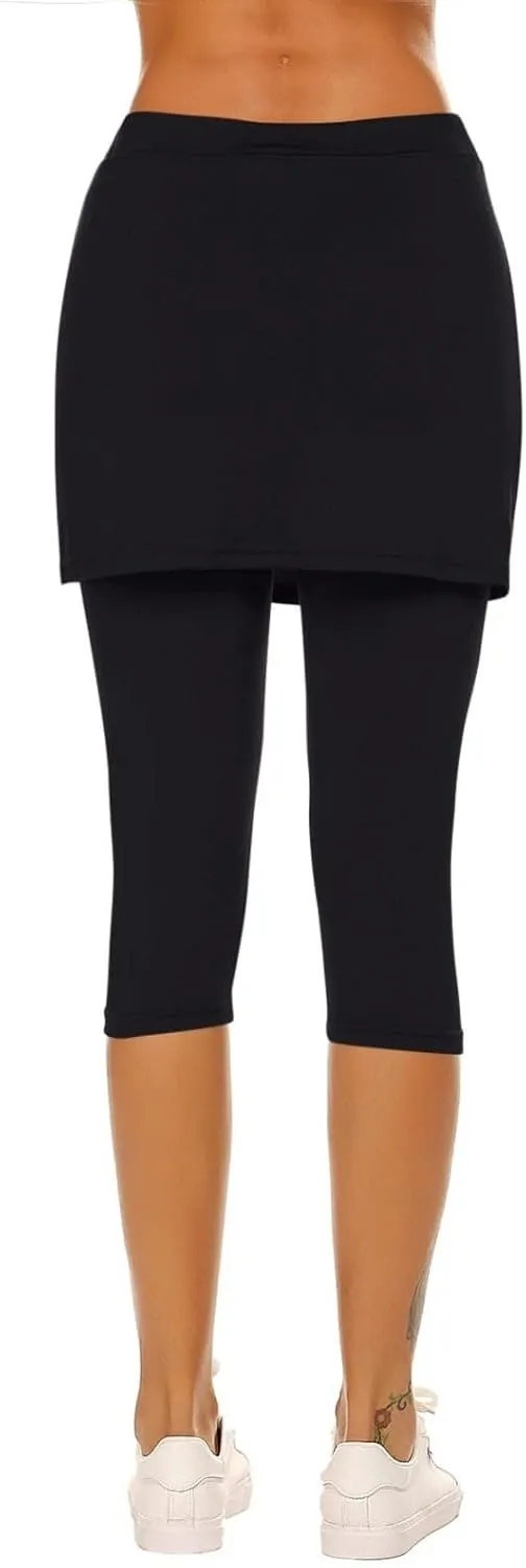 Skirted Leggings for Women 2025 Summer Tennis Golf Skorts Capris Gym Yoga Legging with Skirts