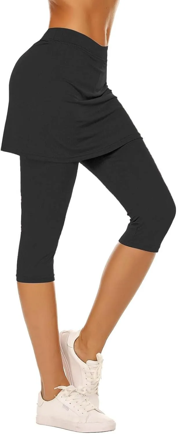 Skirted Leggings for Women 2025 Summer Tennis Golf Skorts Capris Gym Yoga Legging with Skirts