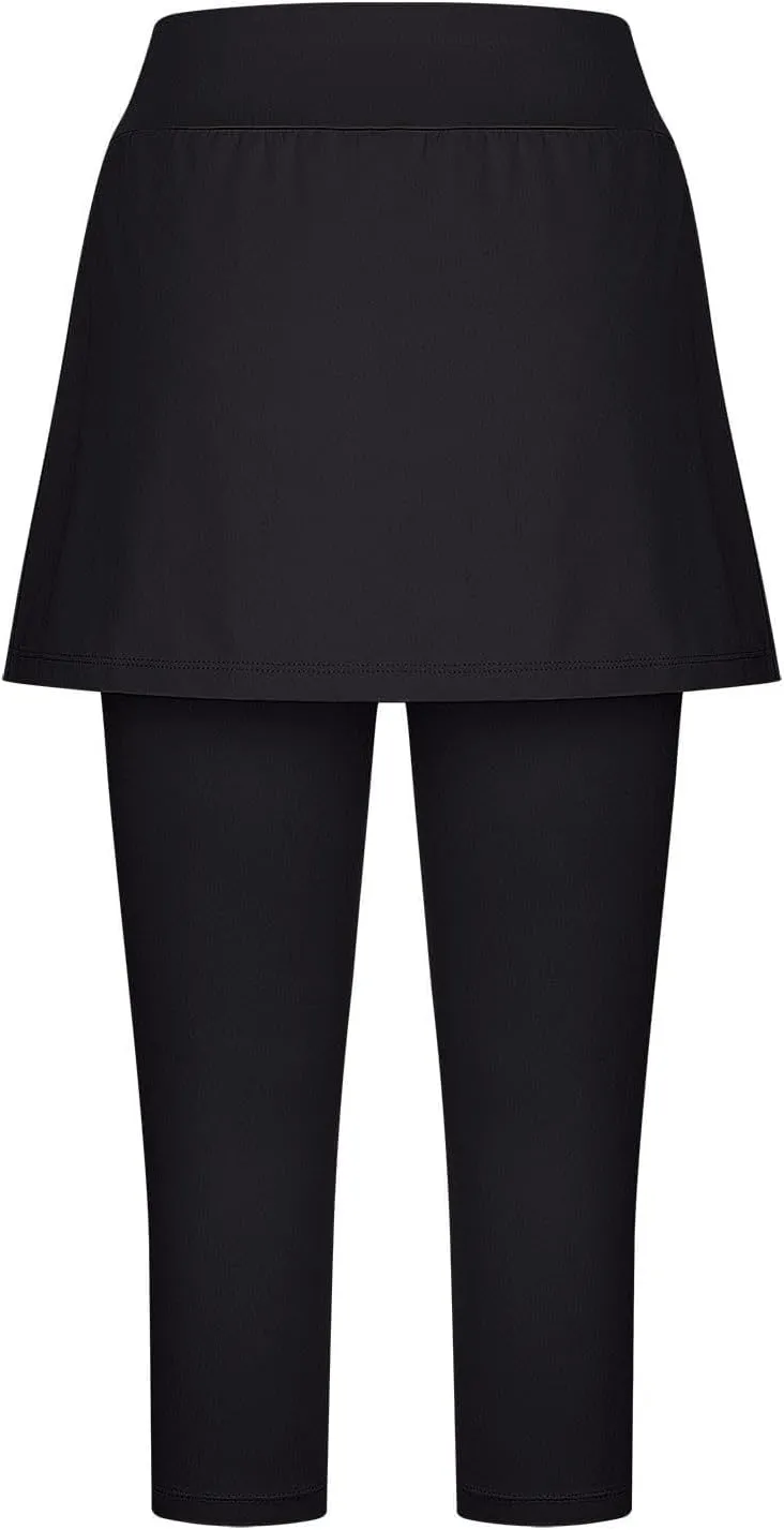 Skirted Leggings for Women 2025 Summer Tennis Golf Skorts Capris Gym Yoga Legging with Skirts