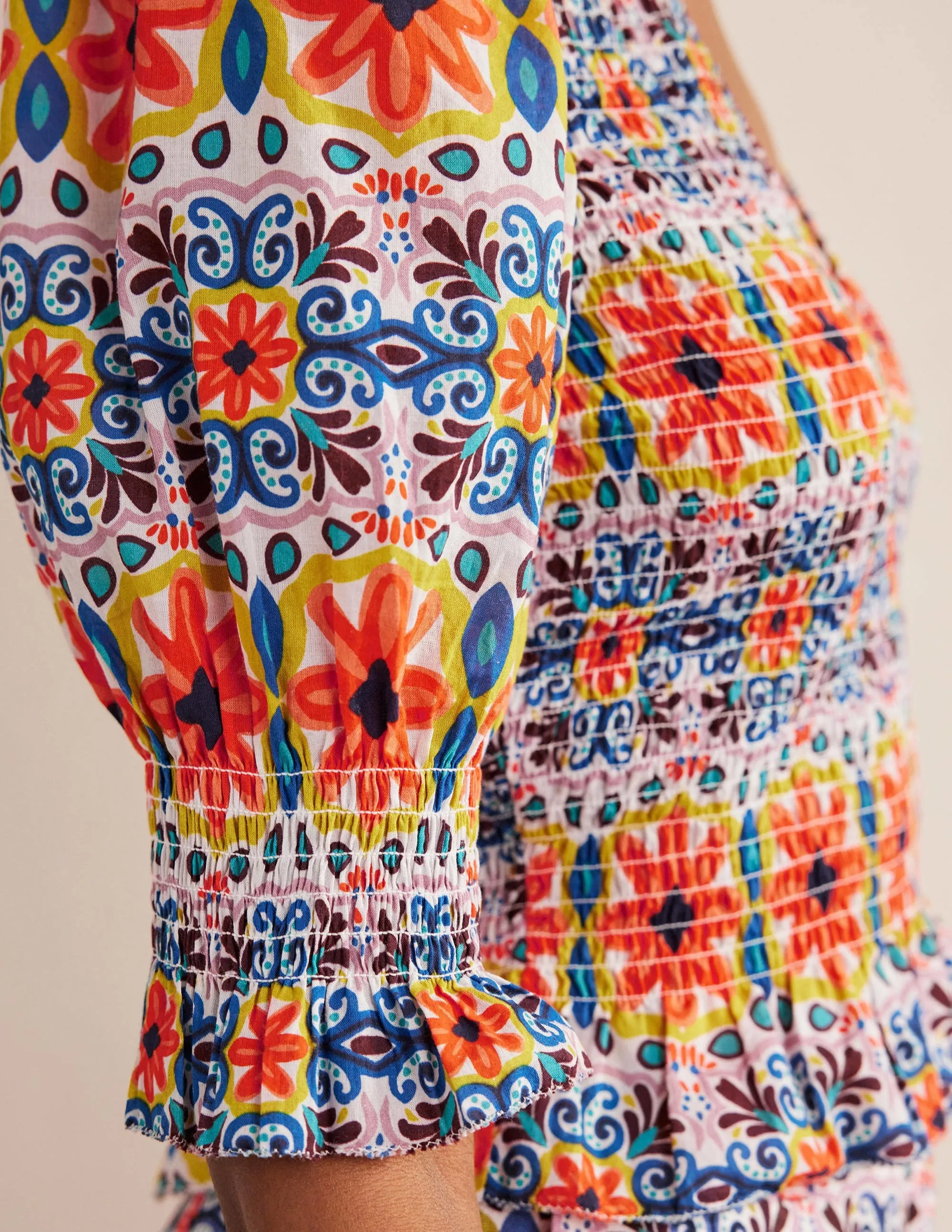 Smocked Bodice Crop Top-Multi, Tapestry Stripe