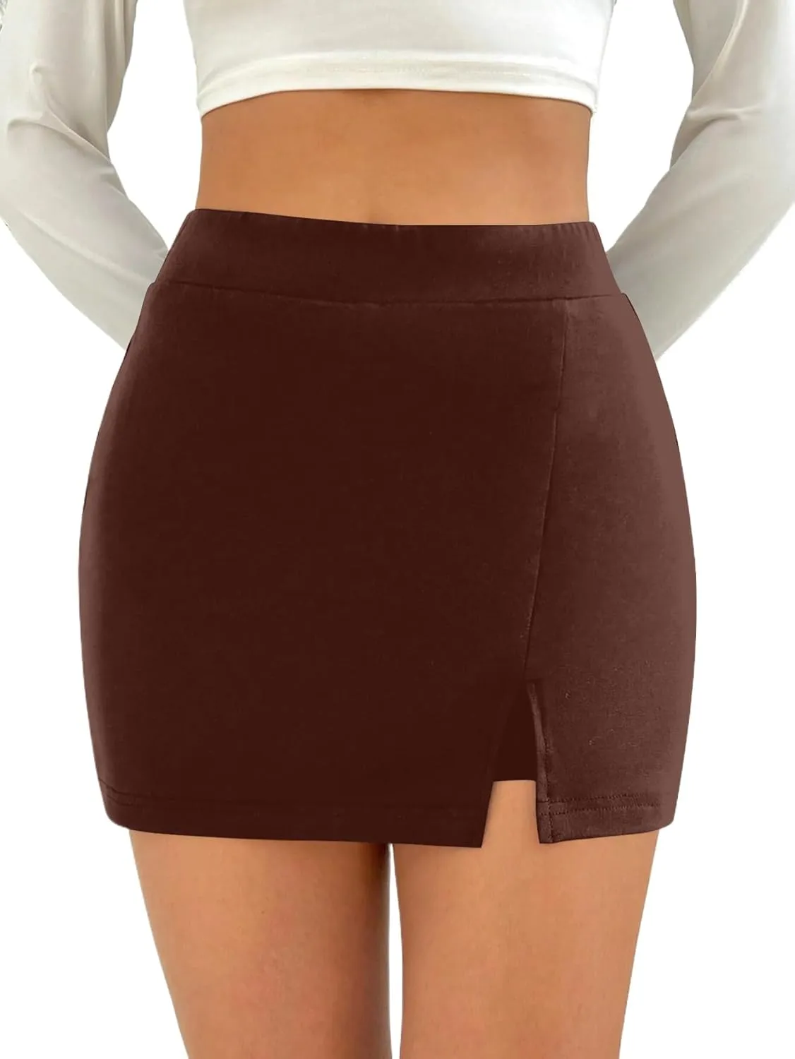 SOFIA'S CHOICE Women's Split Hem Bodycon Mini Skirt High Waist Skort Skirts with Shorts