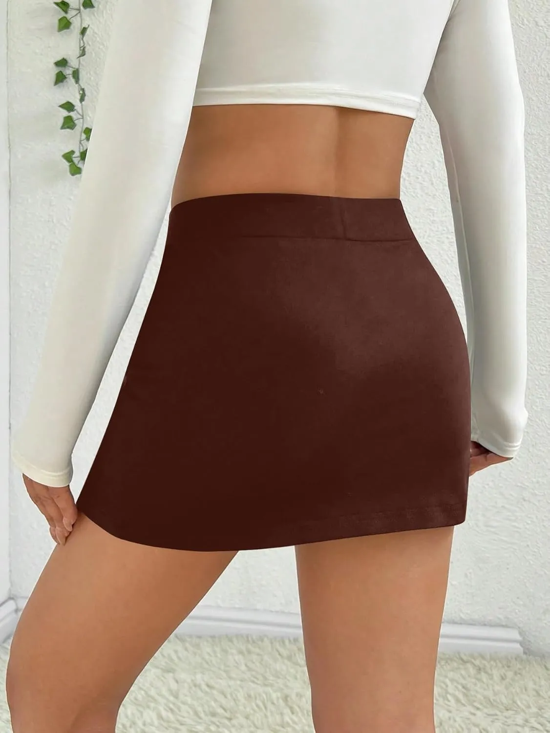 SOFIA'S CHOICE Women's Split Hem Bodycon Mini Skirt High Waist Skort Skirts with Shorts