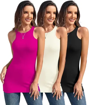 TAIPOVE Women's High Neck Long Tank Tops Ribbed Summer Sleeveless Shirt Basic Layering Camisole 3 Pack