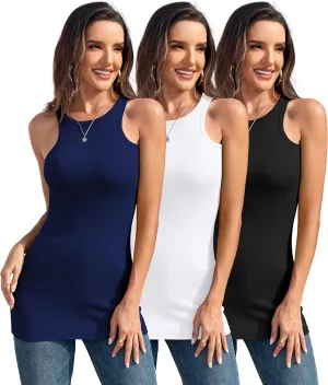 TAIPOVE Women's High Neck Long Tank Tops Ribbed Summer Sleeveless Shirt Basic Layering Camisole 3 Pack