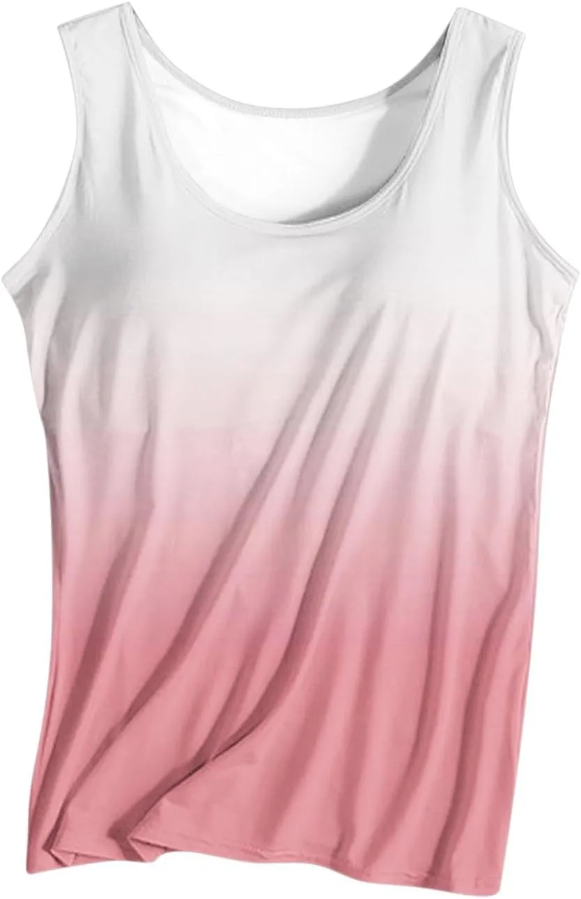 Tank Top with Built in Bra for Women 2025 Summer Lightweight Sleeveless Shirts Casual Basic Camisole Undershirts