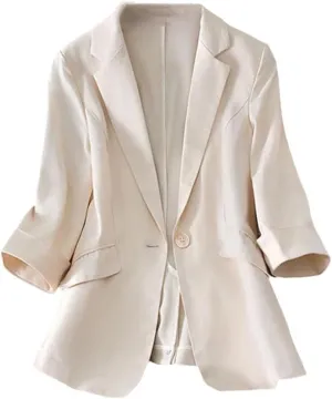 Tencel Linen Blazer Women Wild Three-Quarter Sleeve Spring Summer Temperament Coat Female Suits Jacket