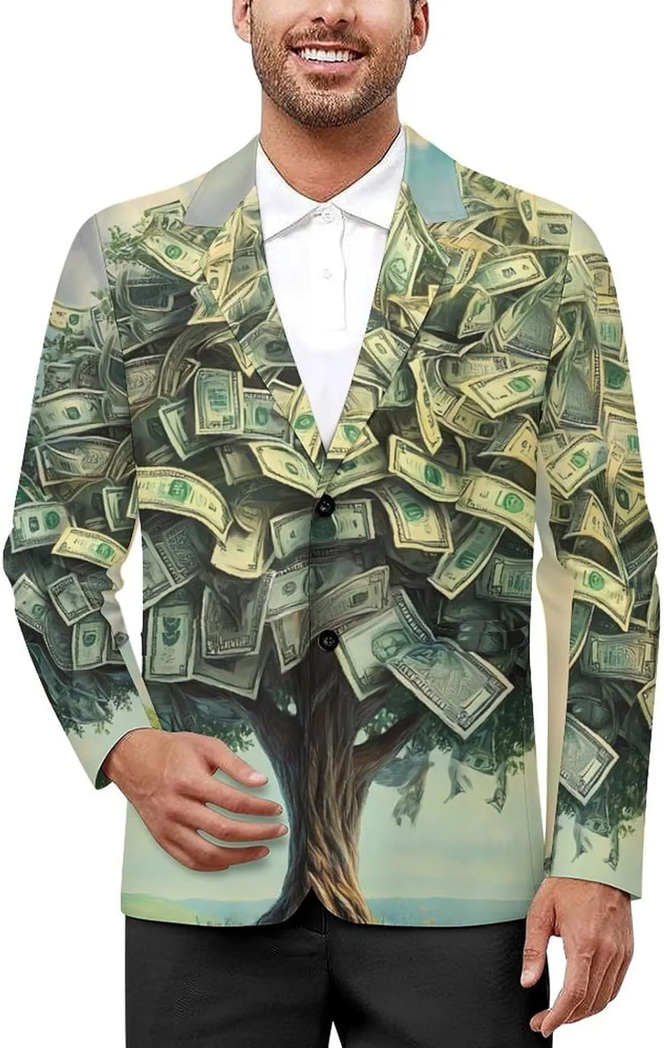 Tree Money Casual Men's Blazers Two Button Lapel Suits Jacket Lightweight Sport Coats