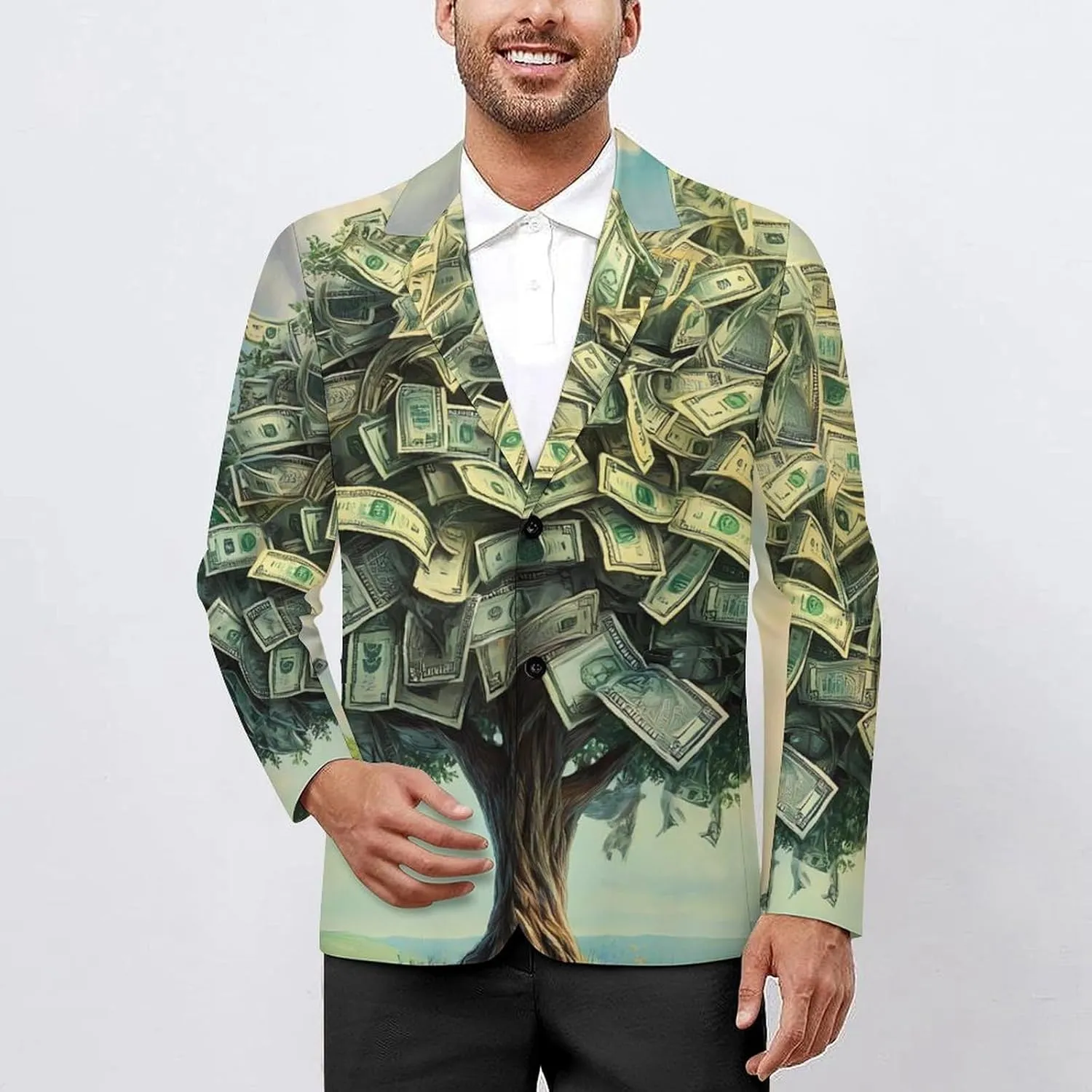 Tree Money Casual Men's Blazers Two Button Lapel Suits Jacket Lightweight Sport Coats